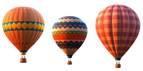 set of three hot air balloon isolated on white background PNG