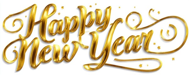 Elegant gold lettering spells out Happy New Year against a pure white background.