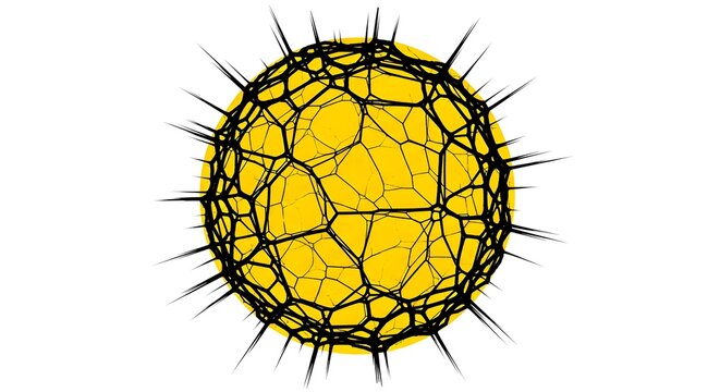 Stylized Yellow Spiky Sphere with Cracked Webbed Texture – Abstract 3D Geometric Design for Sci-Fi, Digital Art, Technology Concepts, and Futuristic Visualizations