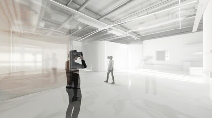 Fototapeta premium Modern interior exploration with vr headset