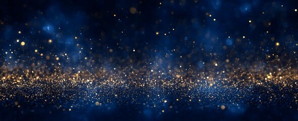 Obraz premium Abstract Blue Velvet Glow with Metallic Gold Particles, Luxury Event Invitation & Branding Visual, Ample Negative Space.Generative AI
