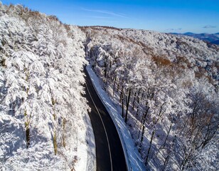 Snowy mountain road