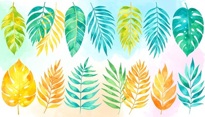Watercolor tropical leaves