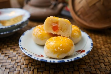 Mung Bean with Salted Egg Pastry, Chinese Pastry with Mung Bean and Salted Egg Yolk