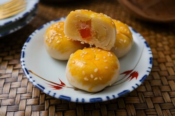 Mung Bean with Salted Egg Pastry, Chinese Pastry with Mung Bean and Salted Egg Yolk