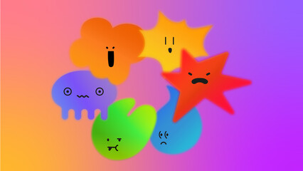 Emotion Characters in Circle Composition on Gradient Background, Kids Emotional Intelligence Poster.
