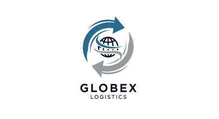 GlobeX Logistics logo featuring a stylized globe encircled by blue and gray arrows, representing global movement and circulation.