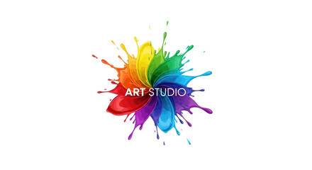 Colorful paint splash design with rainbow hues emanating from the center, featuring "Art Studio" text overlay.