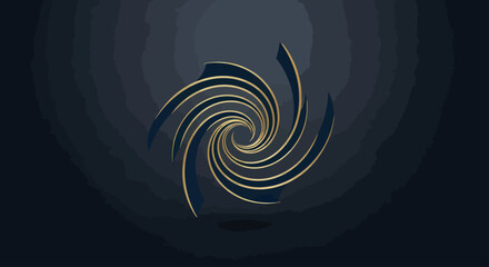 Abstract swirling vortex design with golden lines radiating from a central point against a dark blue textured background.