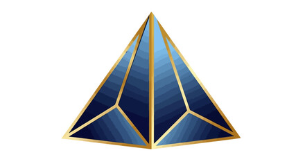 A blue pyramid with golden edges, divided into geometric segments, against a white background.