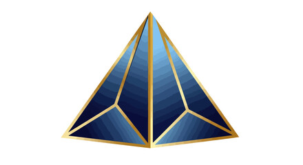 A gradient blue pyramid with gold trim, isolated on a white background, creating a sense of depth and dimension.