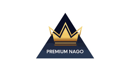 Golden crown icon resting on a dark blue triangle with "PREMIUM NAGO" text below, against a white background.