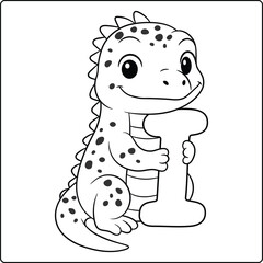 Letter I with Iguana Educational sketch Coloring Page for Kids