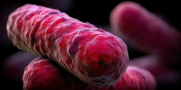 Detailed rendering of rod-shaped bacteria, showcasing the intricate structures and textures of the cells.