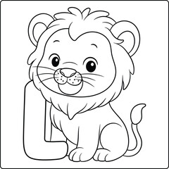 Letter L with Lion Educational sketch Coloring Page for Kids