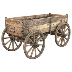 Fototapeta premium Old Wooden Wagon: An antique wooden wagon with rustic charm, capturing the essence of a bygone era. Its weathered wood and robust construction symbolize heritage and simplicity.