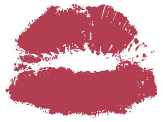  Stunning, isolated red lipstick kiss mark and beautiful lacquered lips on a transparent background.