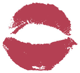  Stunning, isolated red lipstick kiss mark and beautiful lacquered lips on a transparent background.