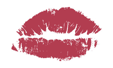  Stunning, isolated red lipstick kiss mark and beautiful lacquered lips on a transparent background.