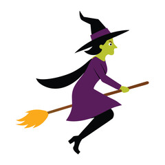 Witch Flying on Broomstick Vector Artwork