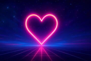 Creative concept neon heart glowing in futuristic space