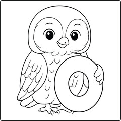 Letter O with Owl Educational sketch Coloring Page for Kids