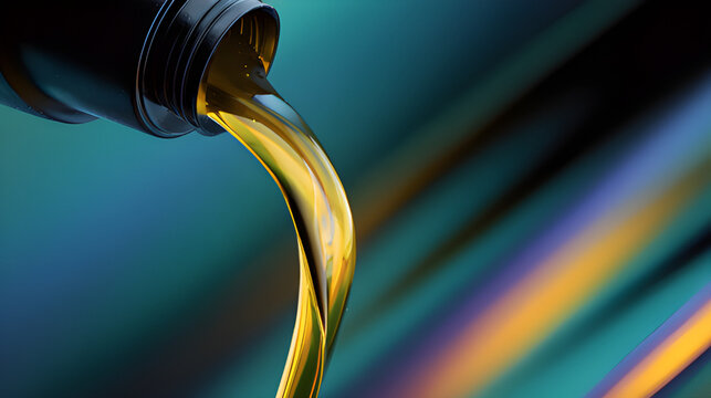 Synthetic engine oil. Engine oil drip bio-ethanol lubricants. Vehicle oil bottle spill. Engine compartment ppm mineral oil. Transmission fluid oil change, automobile pouring oi from a keg container.