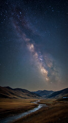 night photograph of the starry sky over a mountainous area