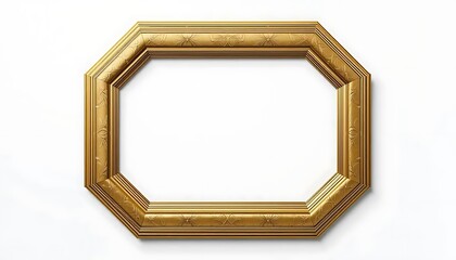 Ornate Gold Octagonal Picture Frame on White Background.