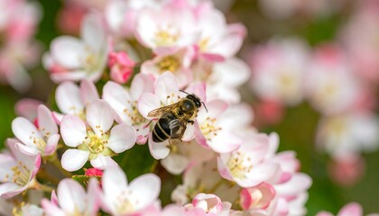 Honeybee on pale pink blossoms