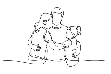 A Continuous Line Drawing of a Family of Three and Their Pet Dog, Portraying Family Love, Unity, and a Happy Home.
