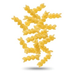 Falling raw Fusilli, Rotini, uncooked Italian Pasta, isolated on white background, clipping path, full depth of field