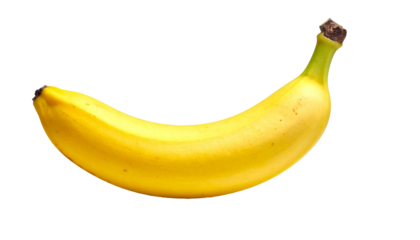 Ripe banana isolated on transparent background showing its yellow peel