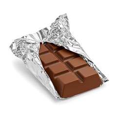 Chocolate wrapped in foil, clipping path, isolated on white background Photo for Commercial Use