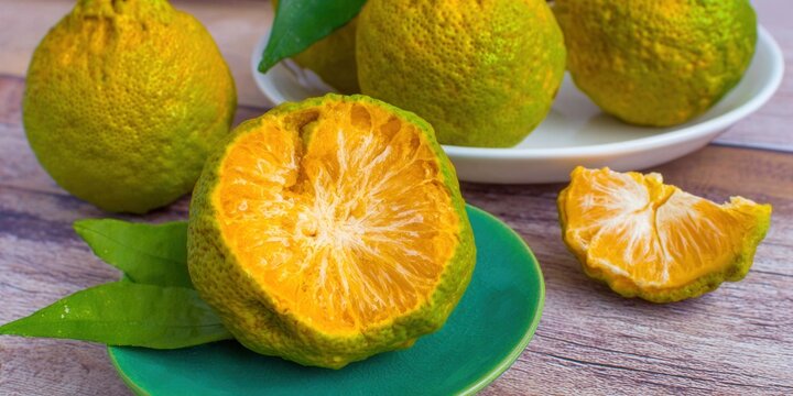 Close-up shot of fresh ugli fruit, showcasing its textured skin and juicy orange pulp.