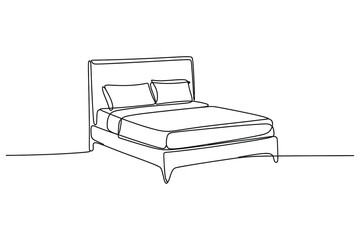 Continuous Line Drawing of a Bed with Two Pillows on a Straight Line – Minimalist 