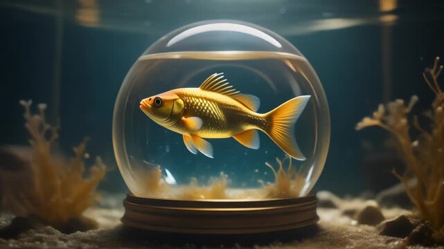  Goldfish in a Glass Bowl on the Seabed

