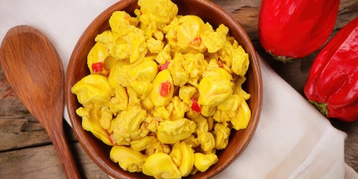A vibrant display of ackee and saltfish, a classic Jamaican breakfast dish.