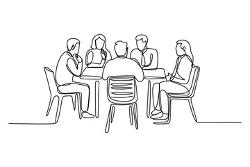 Minimal Line Drawing of a Business Team Meeting – Continuous Line Collaboration Illustration
