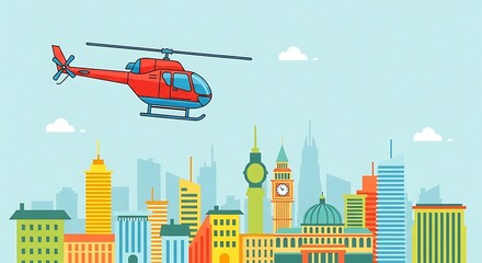 Obraz premium Helicopter over city skyline.
