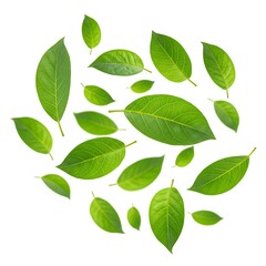 Fototapeta premium Premium Flying green leaves isolated on white background. Free Download