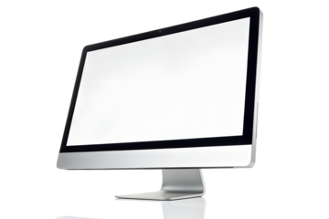 Modern and elegant desktop computer display with a pristine blank white screen, providing a versatile canvas for digital content and showcasing contemporary technology