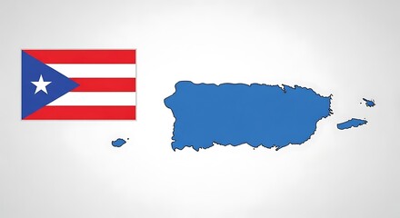 Obraz premium Puerto Rico map and flag.