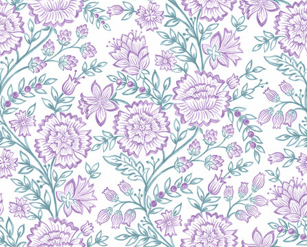 watercolor floral pattern, watercolor Jacobean print, boho print