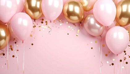 Pink and gold balloons with confetti