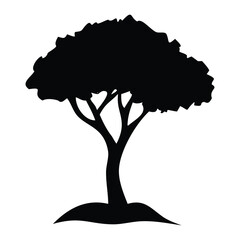 A green vector silhouette of a summer tree with leafy branches and a cartoon style for a simple symbol