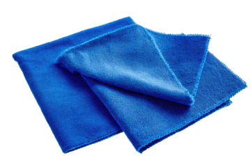 Two blue microfiber cleaning cloths, folded