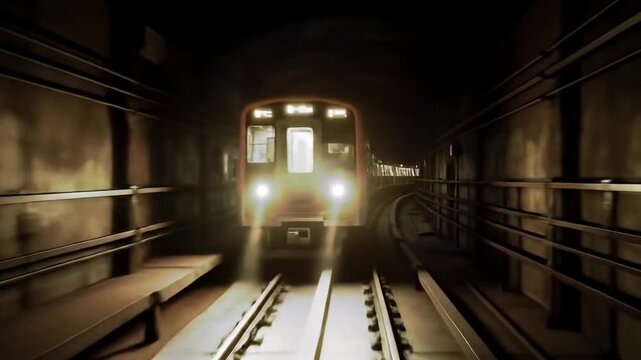 subway metro train rushing fast through tunnel,