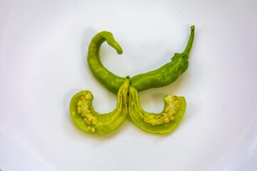 Shishito pepper Capsicum Annuum japonsea, or Japanese sweet pepper, not spicy and very tasty