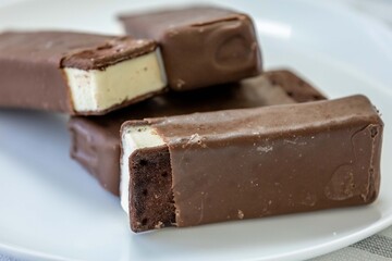 Delicious luxury gourmet ice creams in the shape of an Italian-style sandwich with chocolate topping